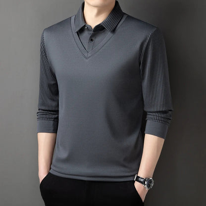 Pull Effet Superposé Avec Col Chemise Intégré Pour Homme | Idéal Pour Le Bureau Et Les Sorties