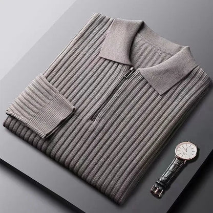 Pull En Maille À Rayures Avec Demi-Zip Et Coupe Ajustée Pour Homme | Idéal Pour Le Quotidien