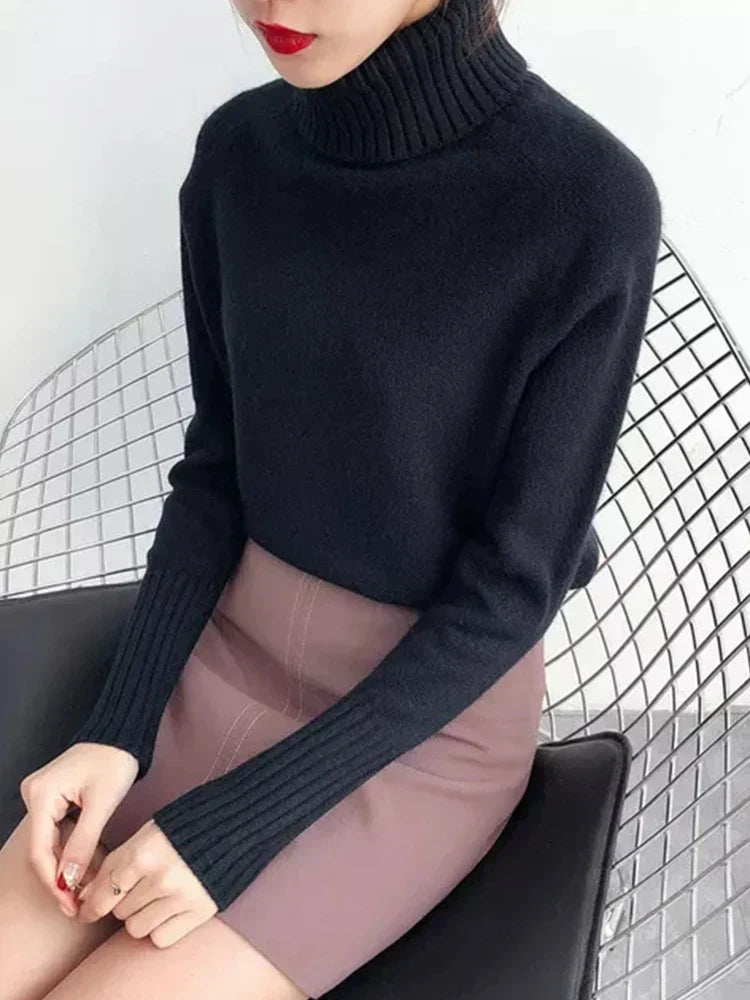 Pull à Manches Longues en Maille Côtelée avec Col Roulé pour Femmes | Idéal pour l’Hiver