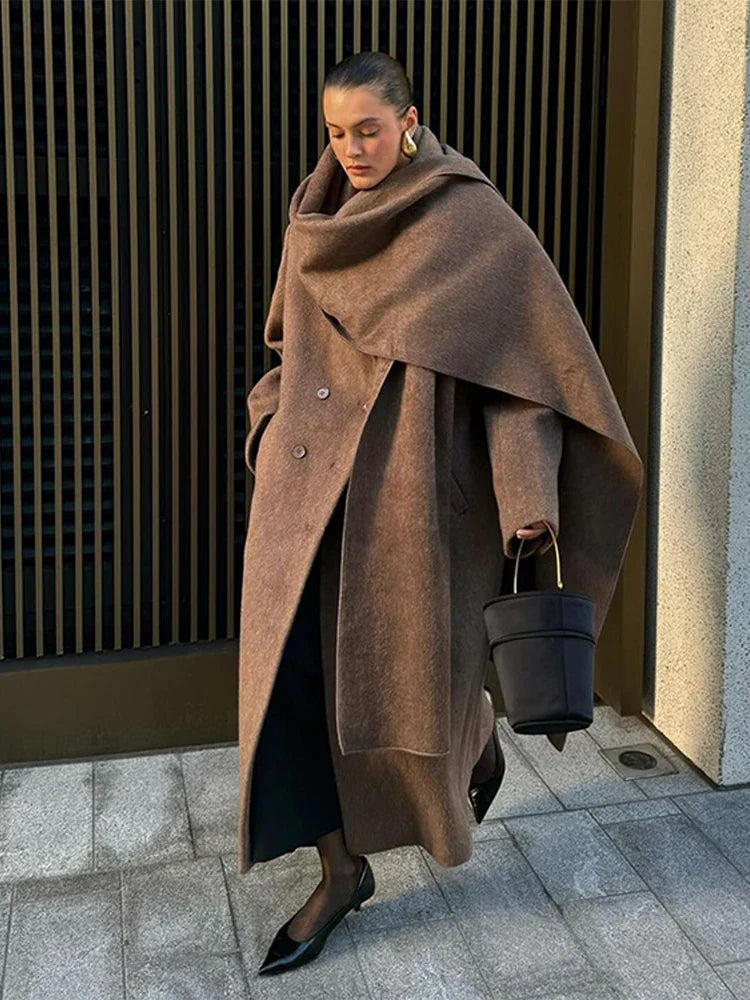 Manteau Long à Col Écharpe et Double Boutonnage pour Femme | Idéal pour l’Automne et l’Hiver