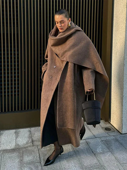 Manteau Long à Col Écharpe et Double Boutonnage pour Femme | Idéal pour l’Automne et l’Hiver