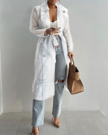 Trench-Coat Transparent avec Ceinture Ajustable pour Femmes | Ideal for Mi-Saison et Usage Quotidien