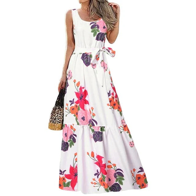 Robe Maxi Noire à Motif Floral pour Femme | Idéale pour l'Été