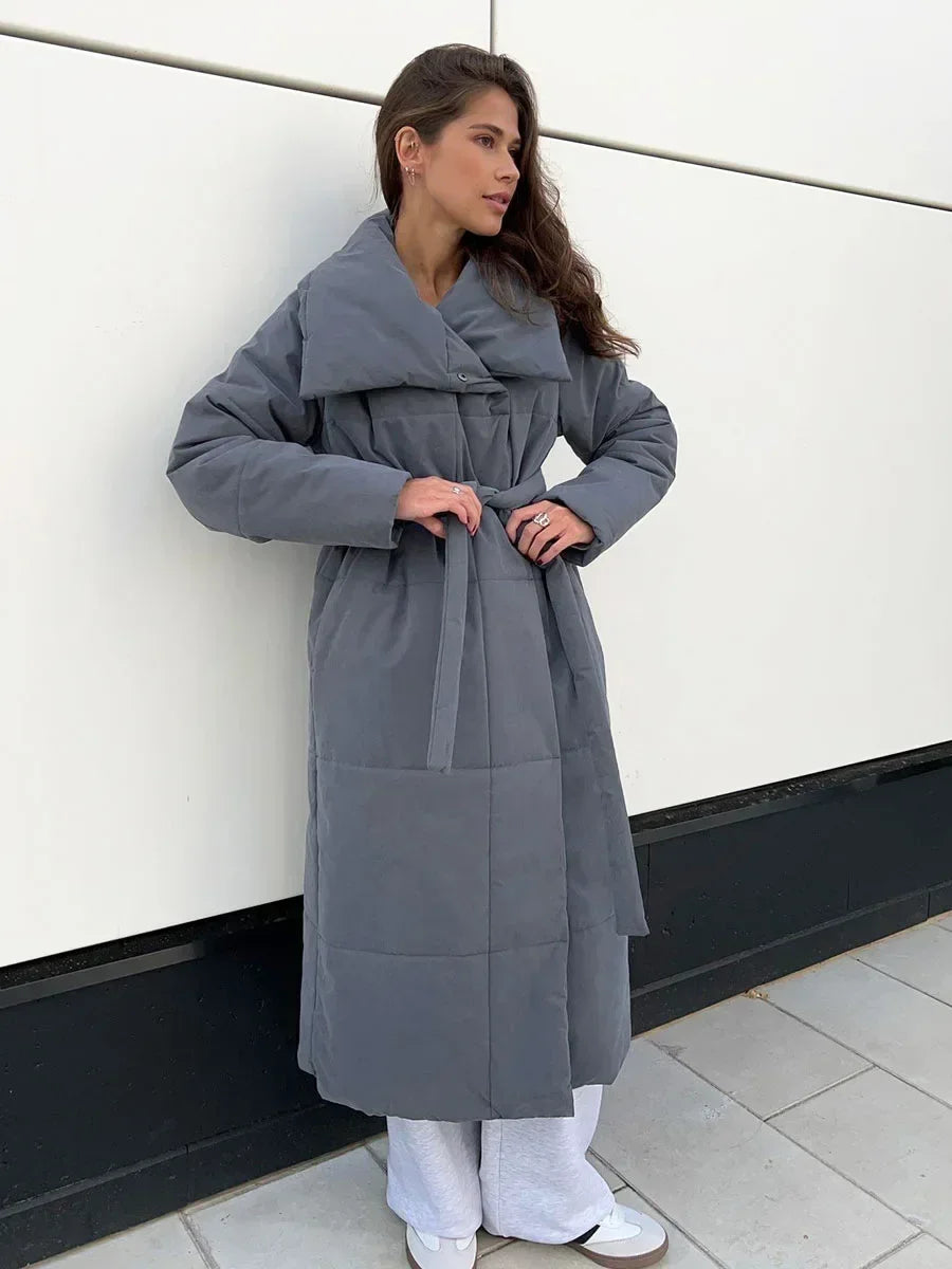 Manteau Parka Long Matelassé avec Ceinture pour Femme | Idéal pour l’Hiver