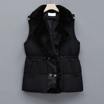 Gilet Matelassé à Col Imitation Fourrure pour Femme | Idéal pour la Saison Froide