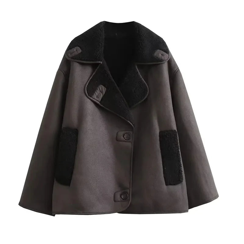 Veste d’Hiver avec Large Col et Fermeture à Boutons pour Femme | Idéale par Temps Froid