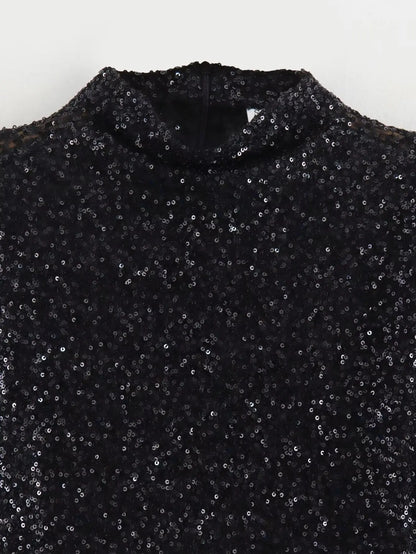 Robe Mini à Paillettes avec Épaules Rembourrées pour Femme | Idéale pour les Soirées et Événements Festifs