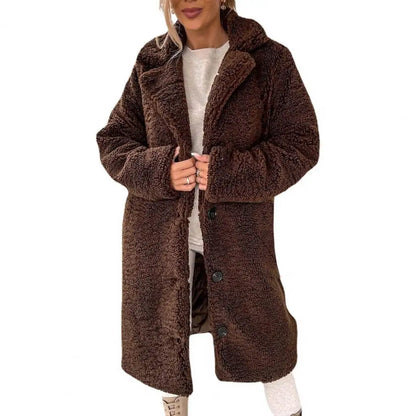 Manteau Teddy Mi-Long avec Fermeture à Boutons pour Femme | Idéal pour l’Hiver