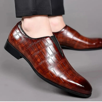 Mocassin pour homme à motif façon croco brillant sans lacets | Idéal pour les occasions habillées et le bureau