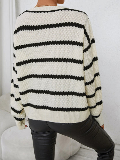 Pull Rayé à Col Rond avec Coupe Ample pour Femmes | Idéal pour Saisons Fraîches