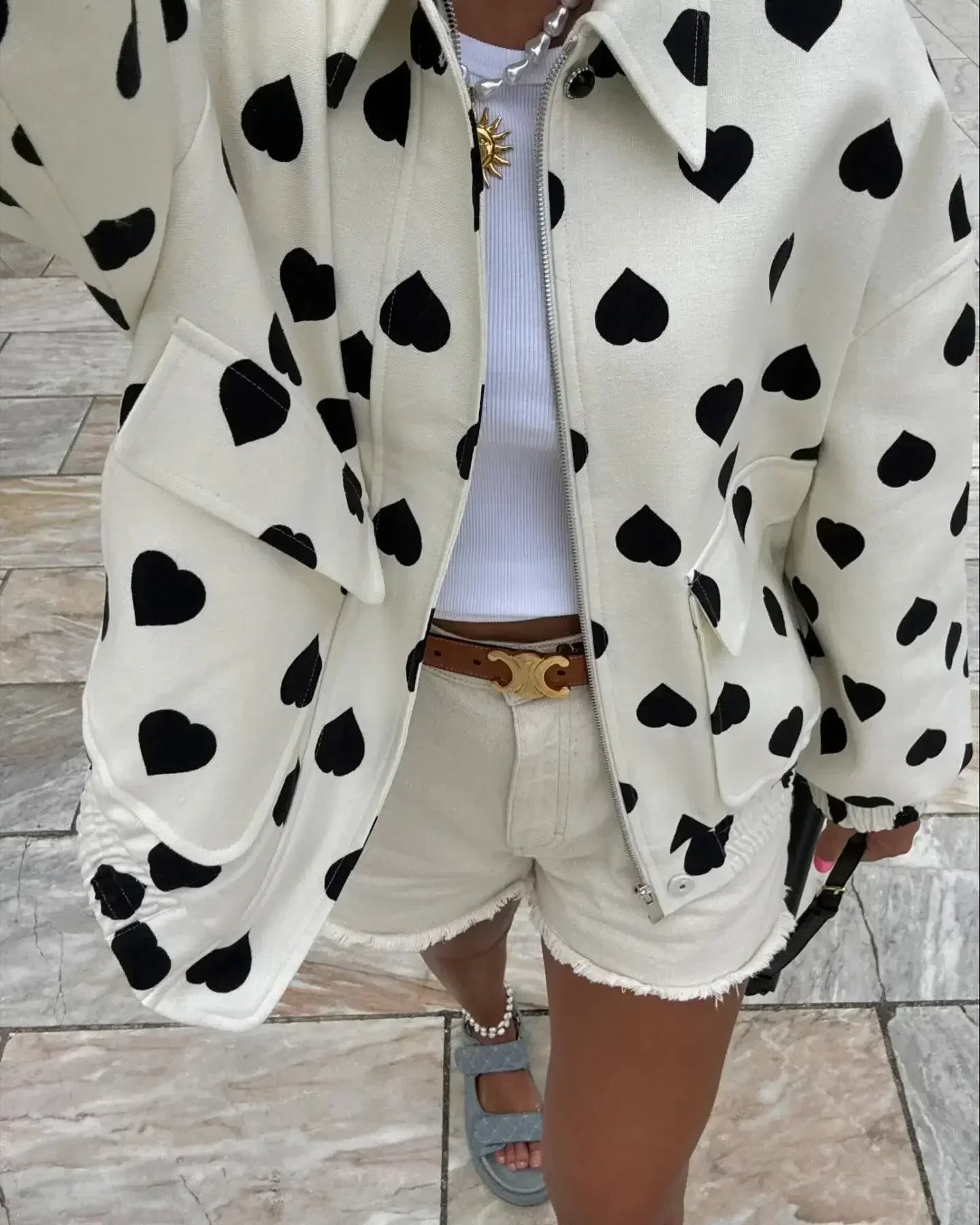 Veste Coupe Décontractée à Motif Cœur pour Femme | Idéal pour les Tenues Quotidiennes et les Sorties