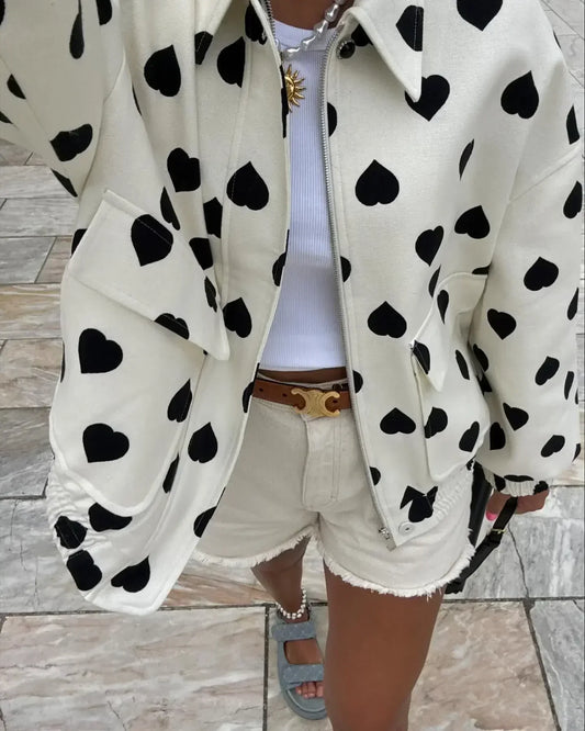 Veste Coupe Décontractée à Motif Cœur pour Femme | Idéal pour les Tenues Quotidiennes et les Sorties