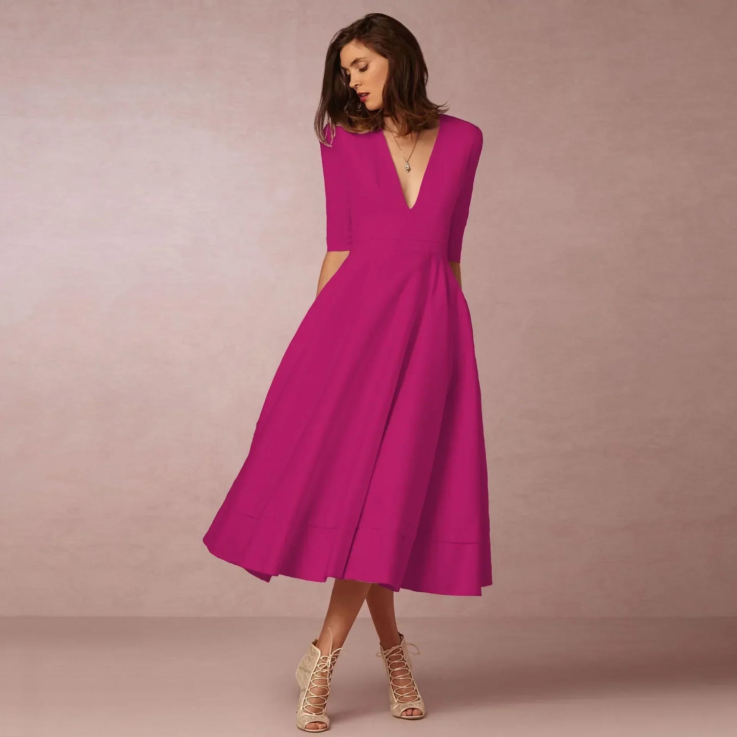 Robe midi à col V pour femmes