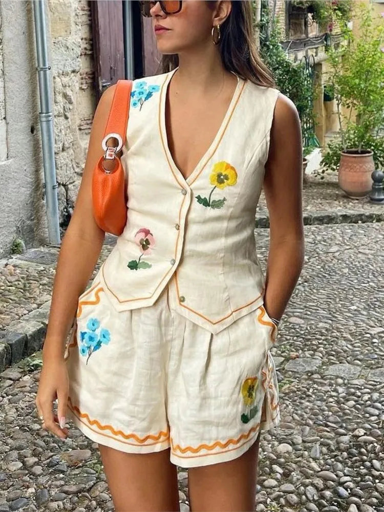 Ensemble Gilet Brodé Et Short Pour Femme | Idéal Pour Les Sorties Estivales