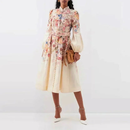 Robe Midi Fleurie Boutonnée Avec Ceinture Amovible Pour Femme | Idéale Pour Les Événements Printaniers