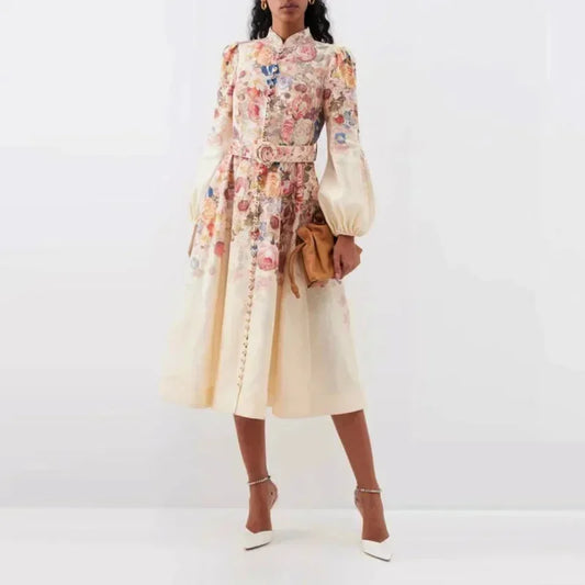 Robe Midi Fleurie Boutonnée Avec Ceinture Amovible Pour Femme | Idéale Pour Les Événements Printaniers