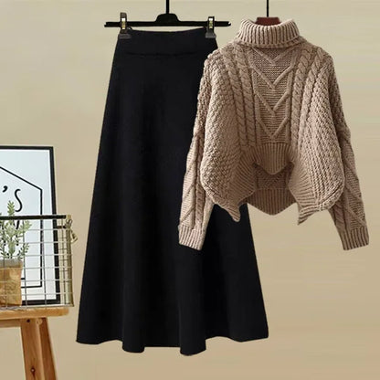 Ensemble Deux Pièces avec Pull Col Montant et Jupe Ajustée pour Femmes | Idéal pour les Sorties Décontractées et les Occasions Formelles