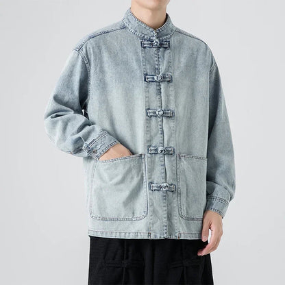 Chemise Boutonnée avec Col Mandarine et Poches Frontales pour Homme | Idéale pour Tenues Quotidiennes