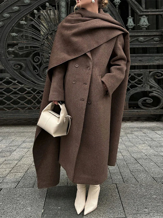 Manteau Long à Col Écharpe et Double Boutonnage pour Femme | Idéal pour l’Automne et l’Hiver