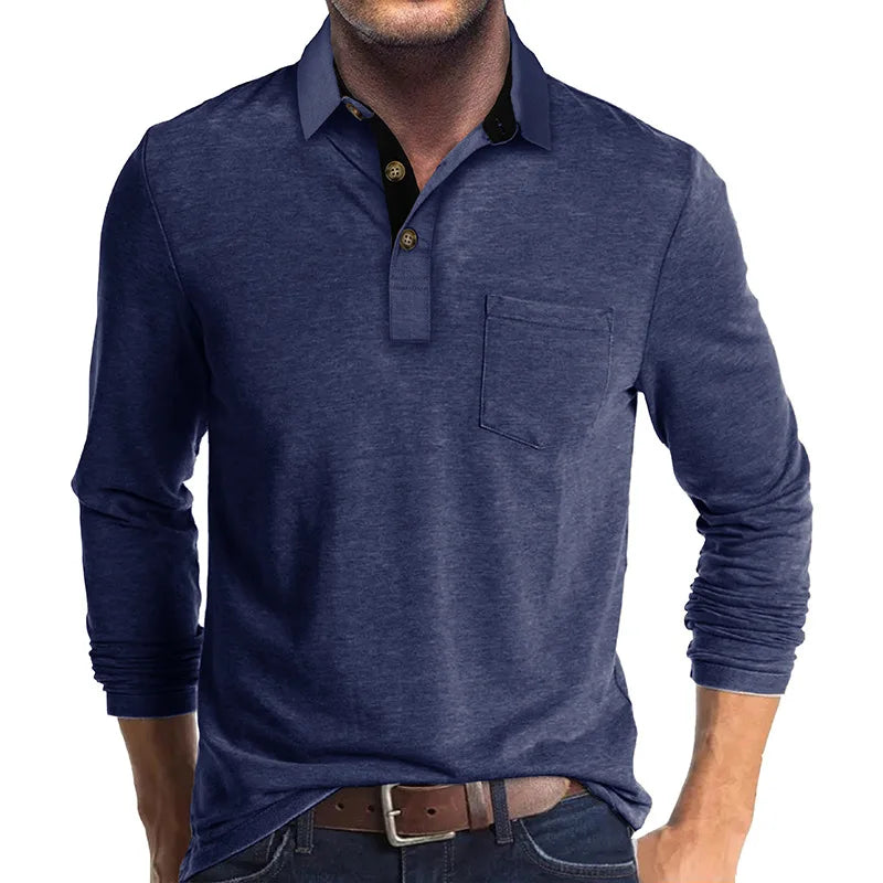 Chemise À Manches Longues Avec Col Contrasté Et Poche Poitrine Pour Homme | Idéale Pour Le Quotidien Et Les Occasions Semi-Formelles