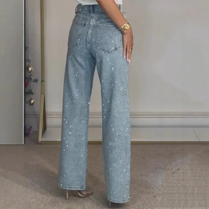 Jean Mom Femme à Taille Haute avec Détails Brillants | Idéal pour les Sorties et le Quotidien