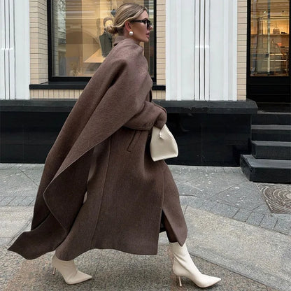 Manteau Long à Col Écharpe et Double Boutonnage pour Femme | Idéal pour l’Automne et l’Hiver