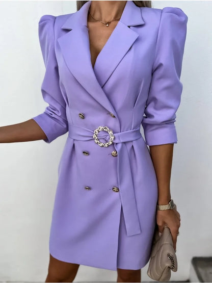 Robe Blazer Avec Fermeture Croisée Et Ceinture À Boucle Pour Femme | Idéale Pour Les Occasions Formelles Et Quotidiennes