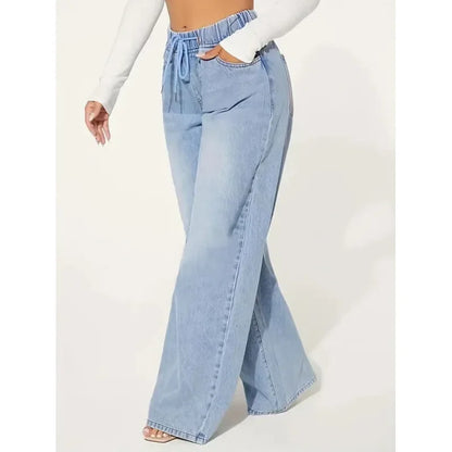 Jean Baggy Femme à Taille Haute avec Cordon Ajustable | Idéal pour un Usage Quotidien