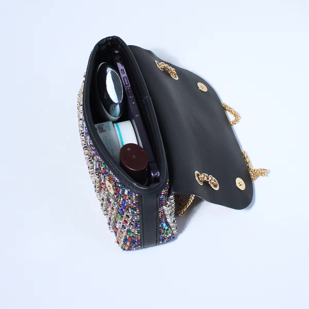 Mini Sac avec Strass et Chaîne Dorée pour Femme | Idéal pour les Soirées