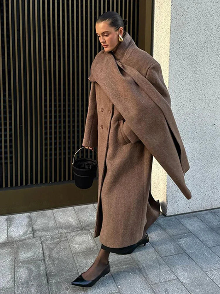 Manteau Long à Col Écharpe et Double Boutonnage pour Femme | Idéal pour l’Automne et l’Hiver