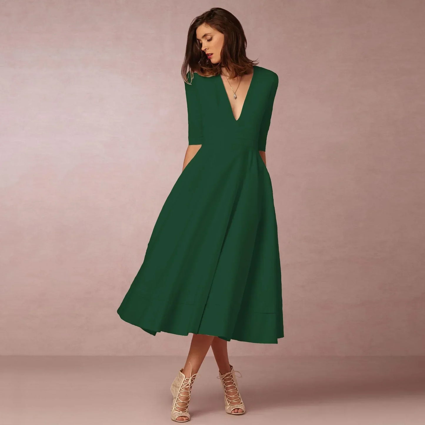 Robe midi à col V pour femmes