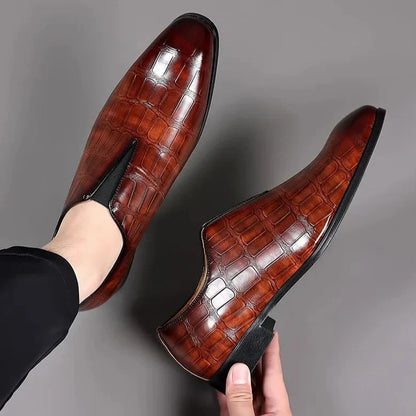 Mocassin pour homme à motif façon croco brillant sans lacets | Idéal pour les occasions habillées et le bureau