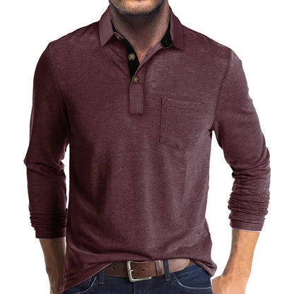 Chemise À Manches Longues Avec Col Contrasté Et Poche Poitrine Pour Homme | Idéale Pour Le Quotidien Et Les Occasions Semi-Formelles