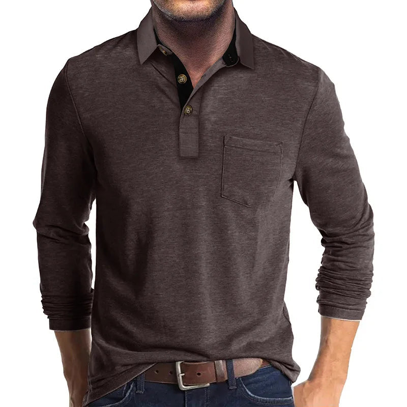 Chemise À Manches Longues Avec Col Contrasté Et Poche Poitrine Pour Homme | Idéale Pour Le Quotidien Et Les Occasions Semi-Formelles