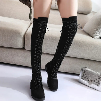 Bottes au-Dessus du Genou avec Laçage pour Femme | Idéal pour Usage Quotidien
