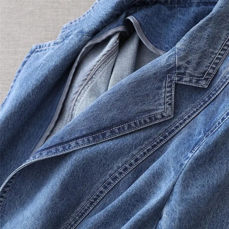 Blazer en Denim à Revers Cranté pour Femme | Idéal pour Usage Quotidien et Mi-Saison