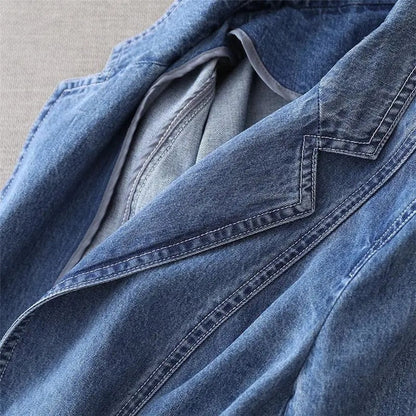 Blazer en Denim à Revers Cranté pour Femme | Idéal pour Usage Quotidien et Mi-Saison