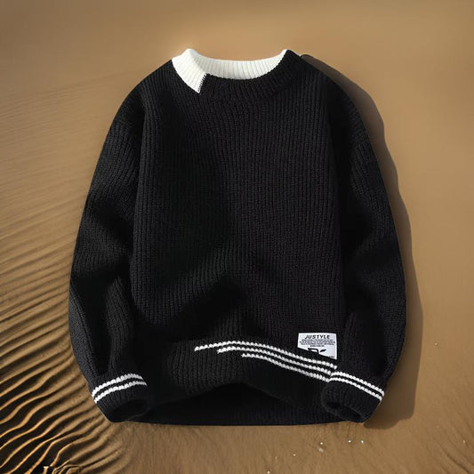 Pull en Maille avec Col Rond et Poignets Côtelés pour Homme | Tenue Décontractée Quotidienne