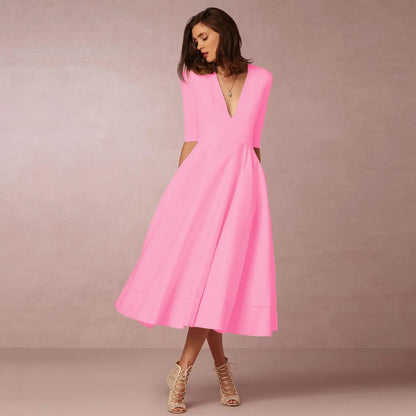 Robe midi à col V pour femmes