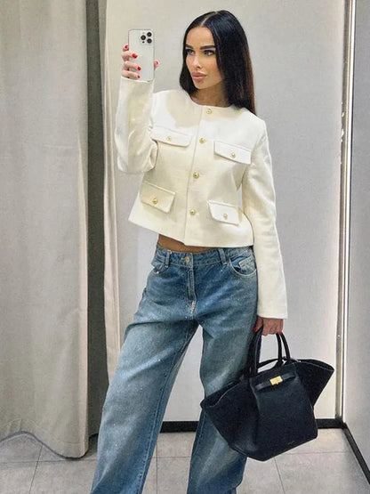 Blazer À Col Rond Avec Coupe Droite Pour Femme | Idéal Pour Le Travail Et Le Quotidien