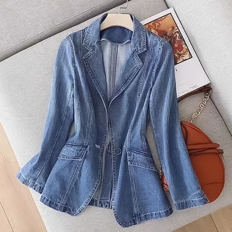 Blazer en Denim à Revers Cranté pour Femme | Idéal pour Usage Quotidien et Mi-Saison