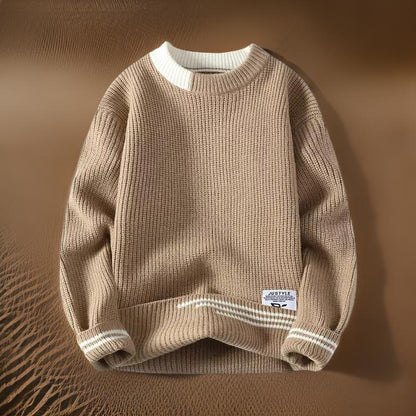 Pull en Maille avec Col Rond et Poignets Côtelés pour Homme | Tenue Décontractée Quotidienne