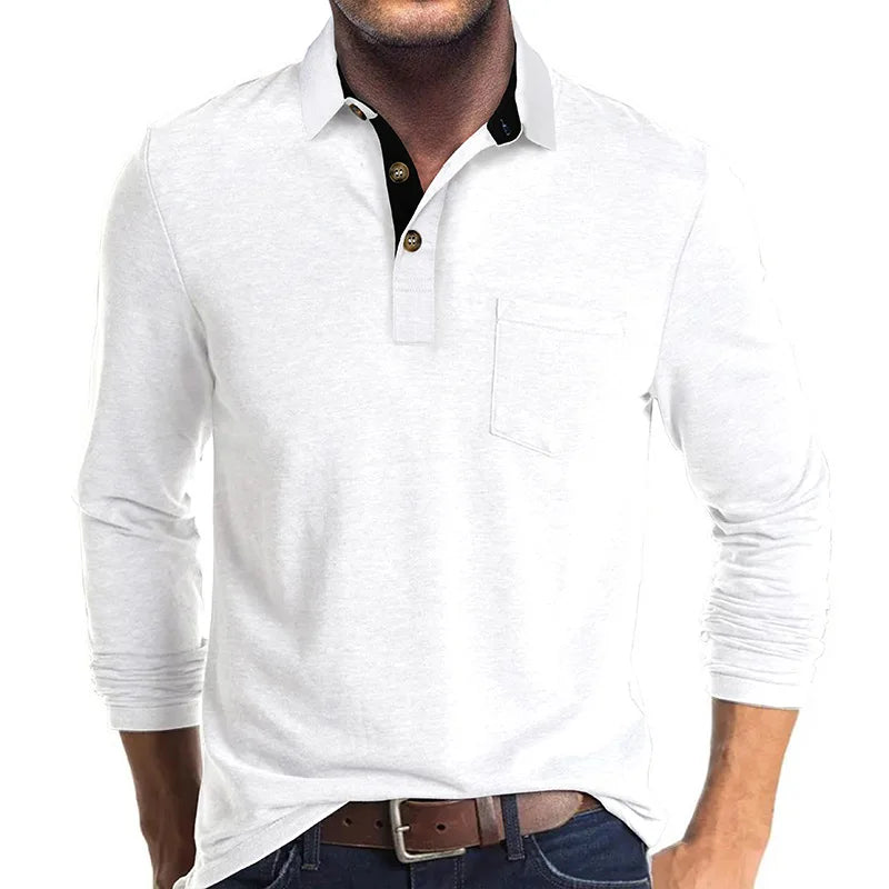 Chemise À Manches Longues Avec Col Contrasté Et Poche Poitrine Pour Homme | Idéale Pour Le Quotidien Et Les Occasions Semi-Formelles