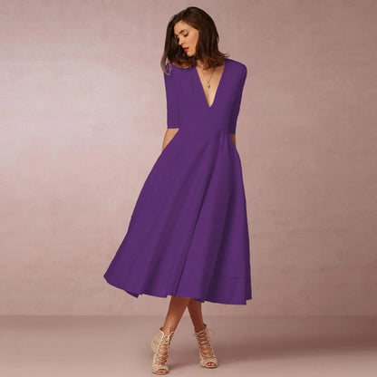 Robe midi à col V pour femmes