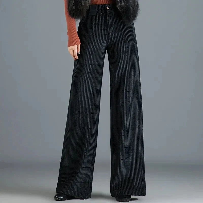 Pantalon Large Taille Haute Avec Effet Côtelé Pour Femme | Idéal Pour Usage Quotidien Et Occasions