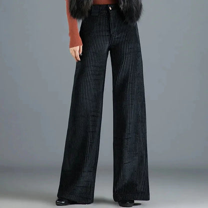 Pantalon à Taille Haute avec Motif Côtelé pour Femme | Idéal pour Tenues Habillées