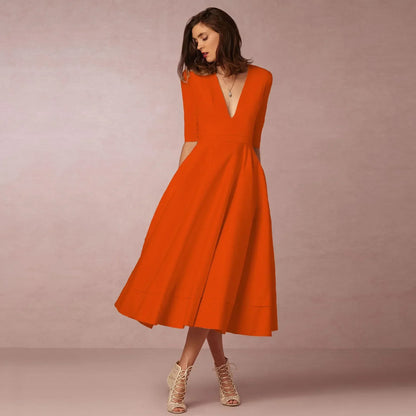 Robe midi à col V pour femmes