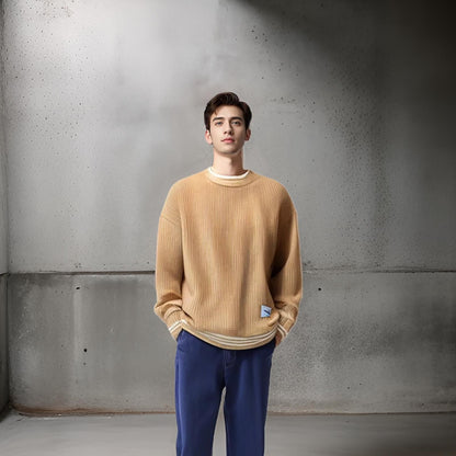 Pull en Maille avec Col Rond et Poignets Côtelés pour Homme | Tenue Décontractée Quotidienne