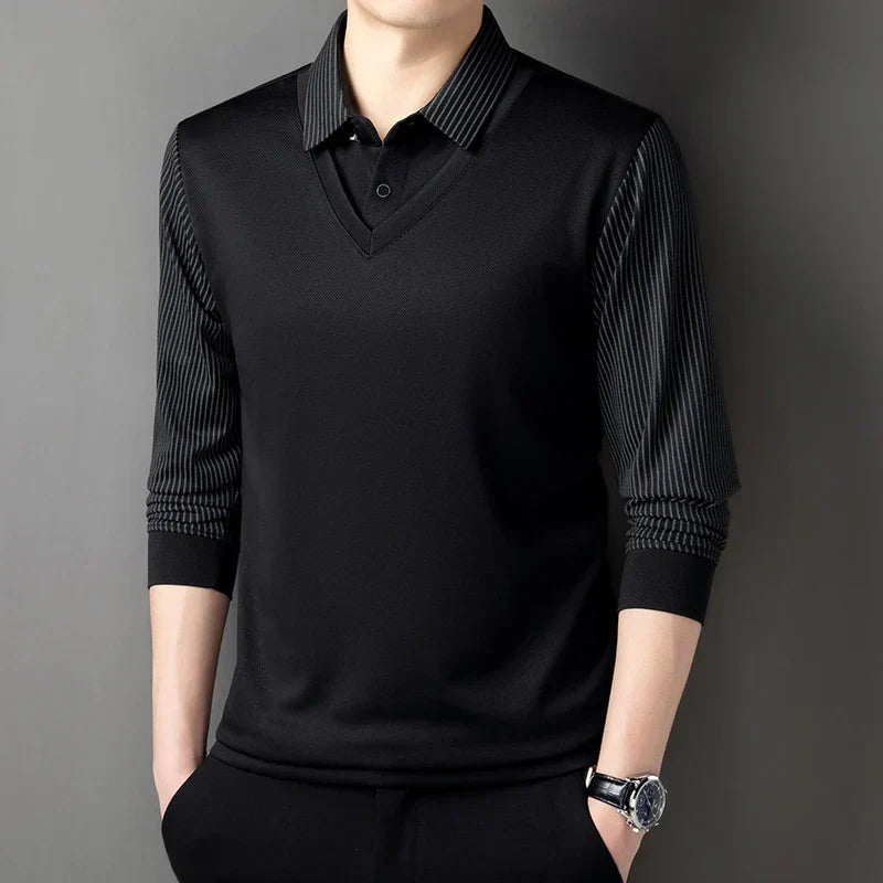 Pull Effet Superposé Avec Col Chemise Intégré Pour Homme | Idéal Pour Le Bureau Et Les Sorties