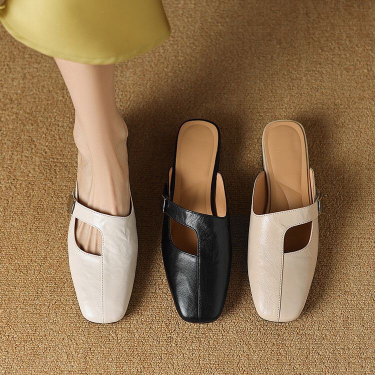 Mules à bout carré avec détail métallique pour femmes | Idéales pour le printemps et l’été